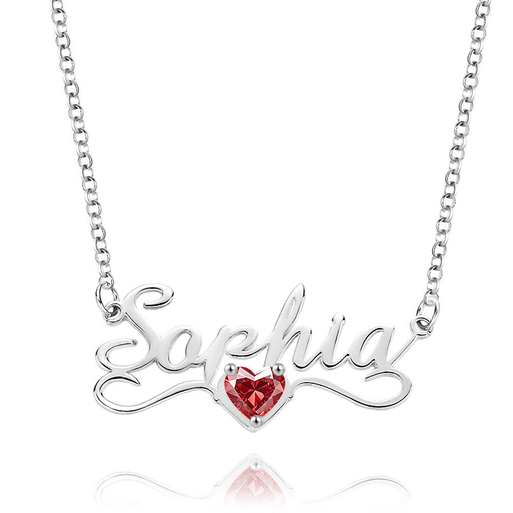 Collar Con Nombre Personalizado Y Piedra Natal De Corazón, Regalo De Aniversario De Cumpleaños Para Ella