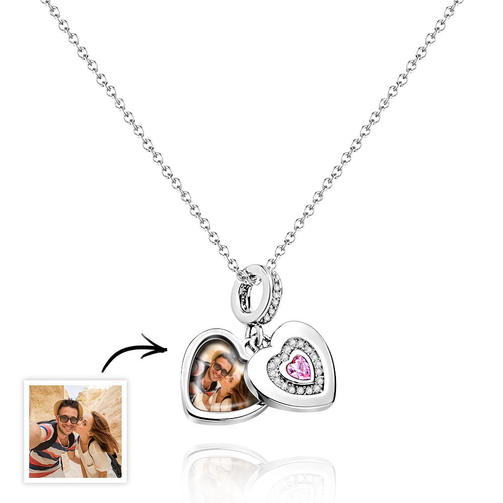 Dije Con Foto Personalizado Con Collar Dije Con Foto Personalizado Individual Con Foto De Piedra Natal De Corazón Regalo - soufeeles