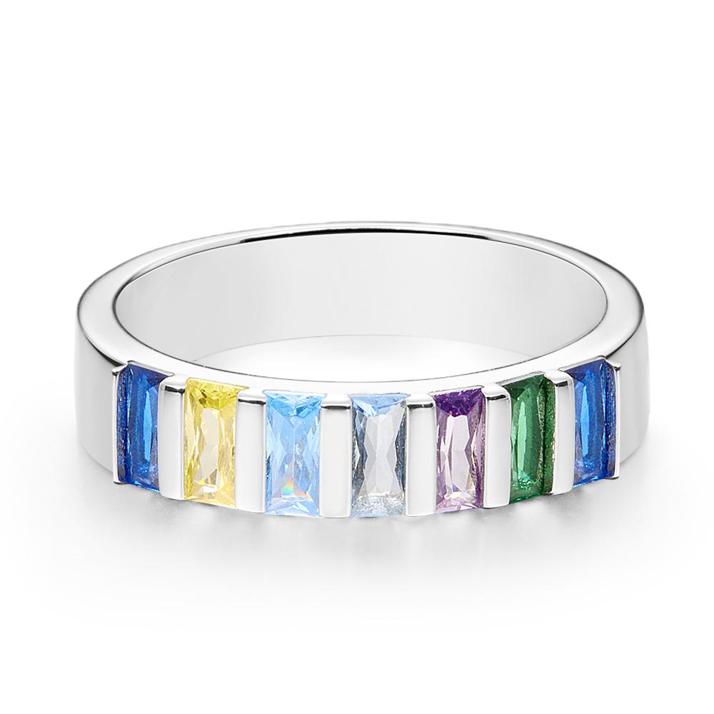 Anillo De Piedra De Nacimiento Baguette Personalizado Regalo De Anillo Familiar Personalizado Para Ella - soufeeles