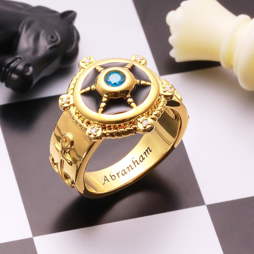 Anillo De Timón De Barco Grabable Con Diamante, Regalo De Anillo Retro Único Para Él - soufeeles