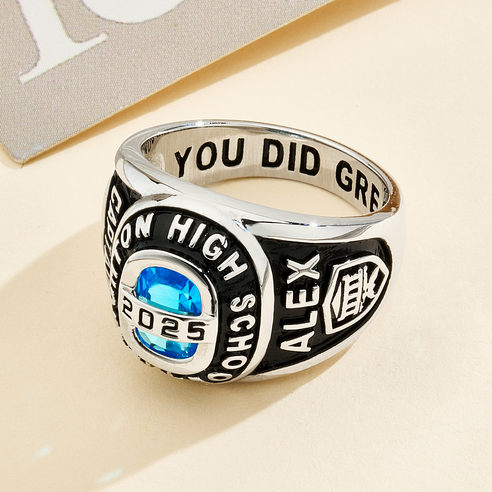 Anillo De Sello De Clase Personalizado Con Piedra De Nacimiento, Símbolo Grabado, Nombre Y Texto. Regalo De Graduación De La Clase De 2025 Para Graduados De Secundaria Y Universidad. - soufeeles