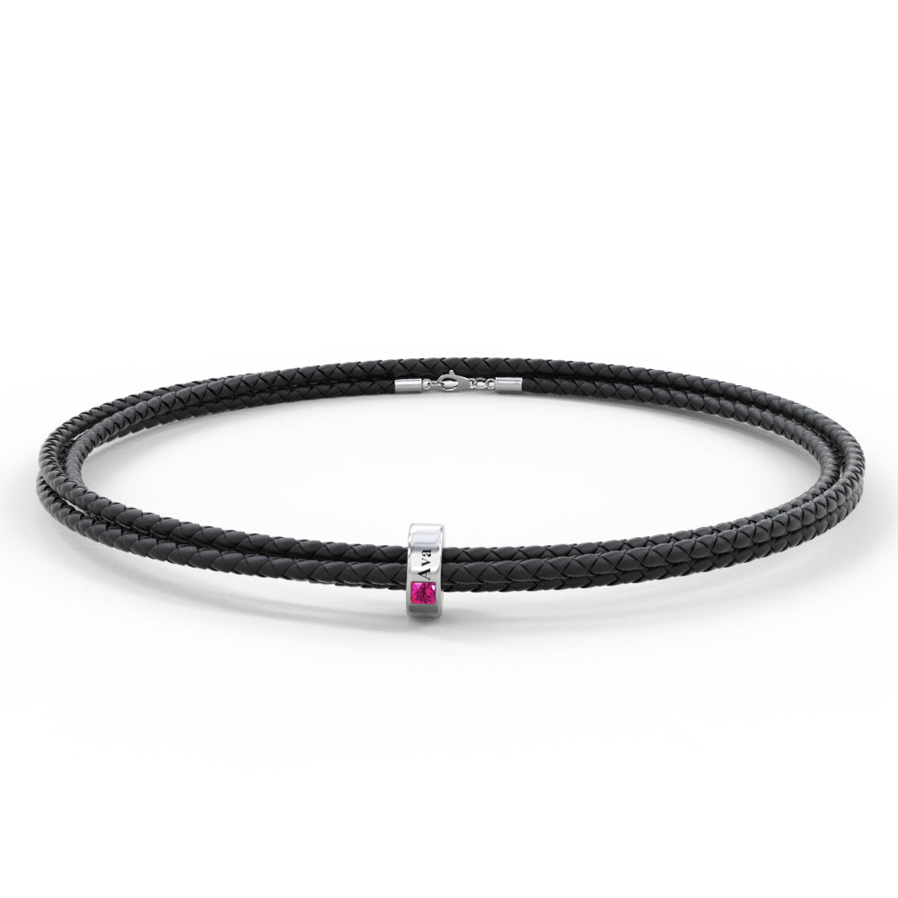 Pulsera De Cuero Con Nombre Grabado Personalizado Y Cuentas De Piedra Natal Para Él - soufeeles