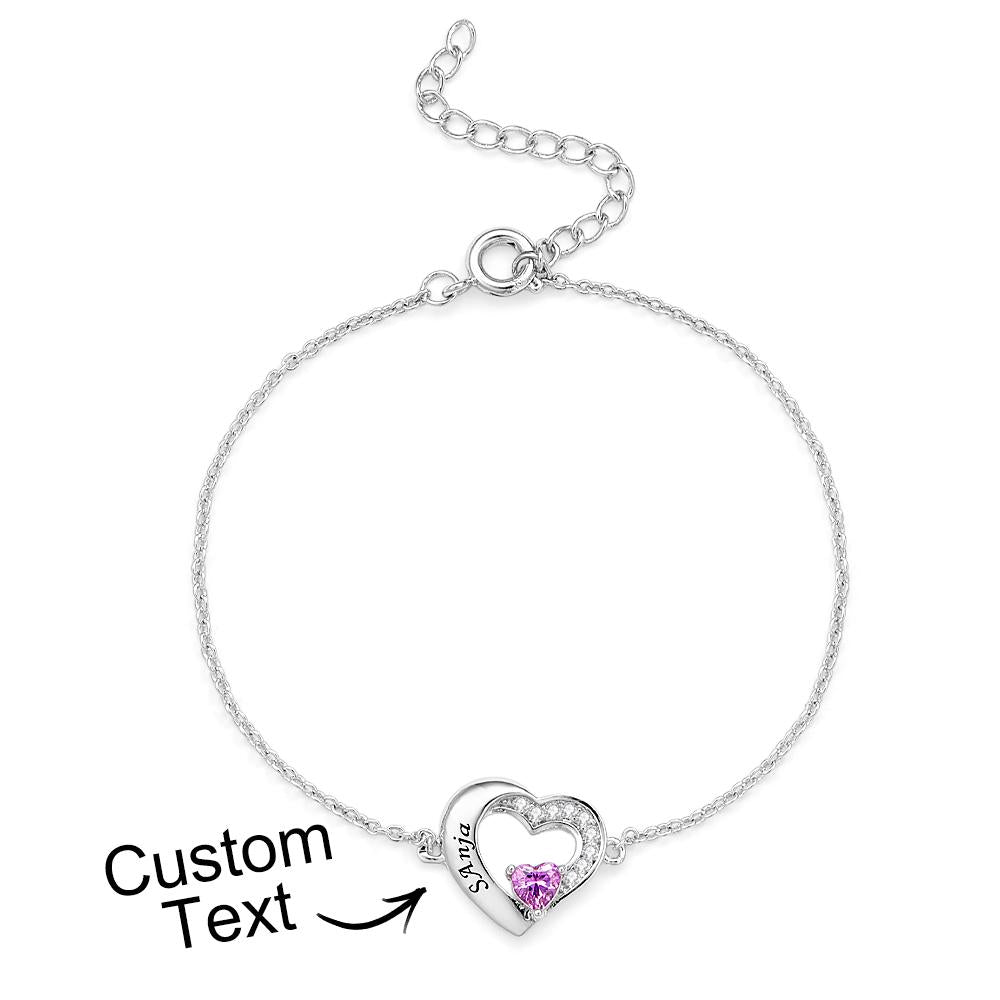 Pulsera Grabada Con Piedra Natal De Moda, Pulsera Ajustable Con Flores Personalizadas Para Ella - soufeeles