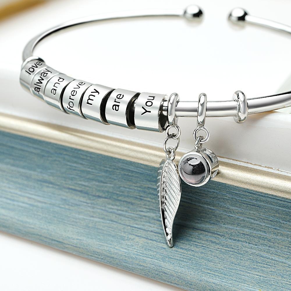 Pulsera De Proyección De Fotos Personalizada, Número Personalizado De Cuentas Grabables Opcionales, Regalo De Joyería Para La Familia - soufeeles