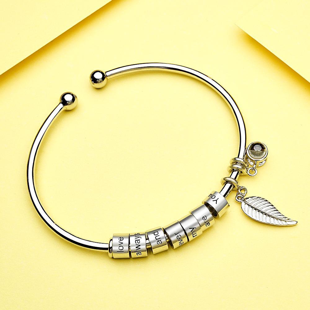 Pulsera De Proyección De Fotos Personalizada, Número Personalizado De Cuentas Grabables Opcionales, Regalo De Joyería Para La Familia - soufeeles