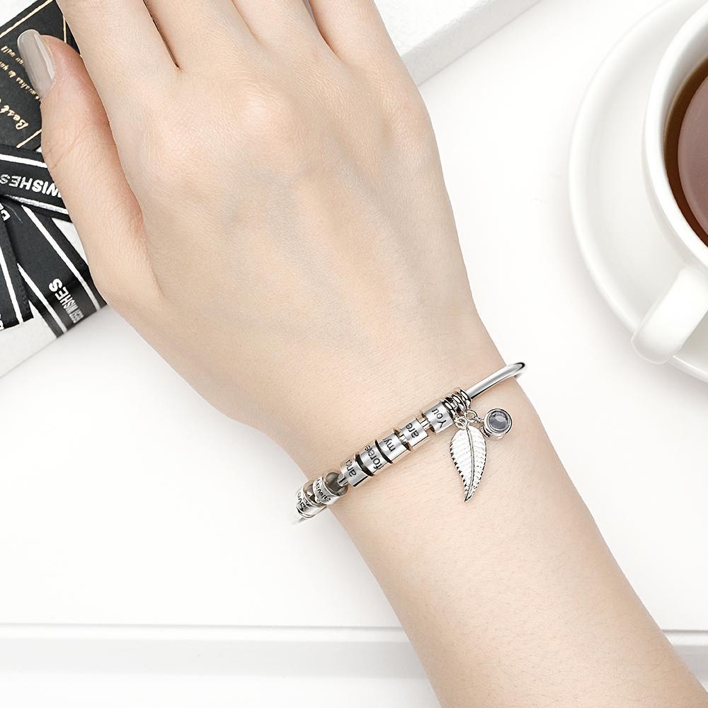 Pulsera De Proyección De Fotos Personalizada, Número Personalizado De Cuentas Grabables Opcionales, Regalo De Joyería Para La Familia - soufeeles