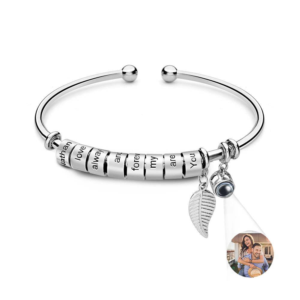 Pulsera De Proyección De Fotos Personalizada, Número Personalizado De Cuentas Grabables Opcionales, Regalo De Joyería Para La Familia - soufeeles
