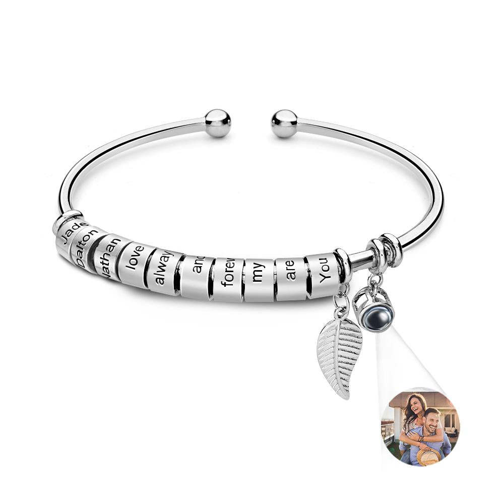 Pulsera De Proyección De Fotos Personalizada, Número Personalizado De Cuentas Grabables Opcionales, Regalo De Joyería Para La Familia - soufeeles