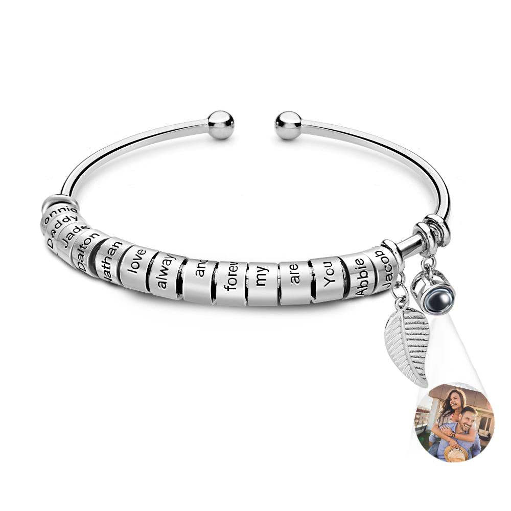 Pulsera De Proyección De Fotos Personalizada, Número Personalizado De Cuentas Grabables Opcionales, Regalo De Joyería Para La Familia - soufeeles