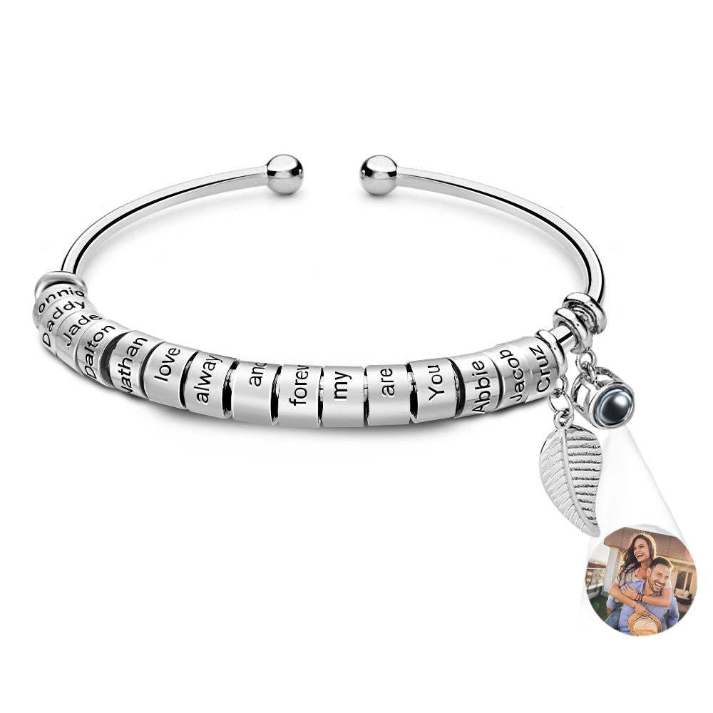 Pulsera De Proyección De Fotos Personalizada, Número Personalizado De Cuentas Grabables Opcionales, Regalo De Joyería Para La Familia - soufeeles