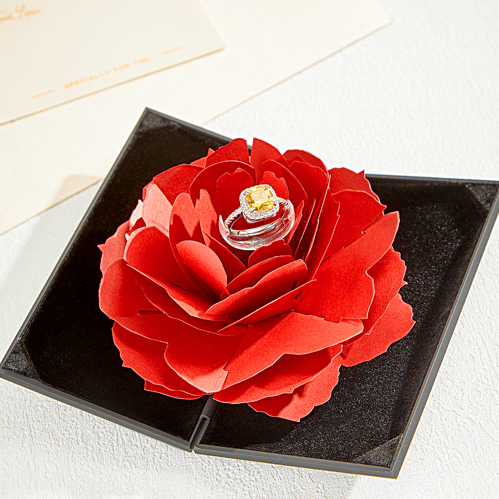 Anillo De Compromiso Ajustable Con Caja De Regalo De Flores, El Mejor Regalo De Joyería Para El Día De San Valentín Para Ella - soufeeles