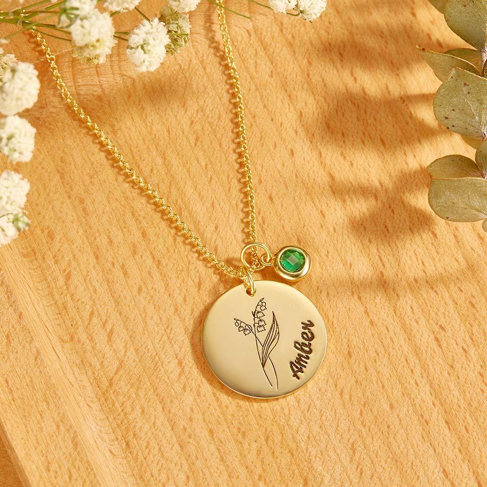 Collar Personalizado Con Nombre De Flor De Nacimiento Y Regalo Del Día De La Madre Con Piedra Natal - soufeeles