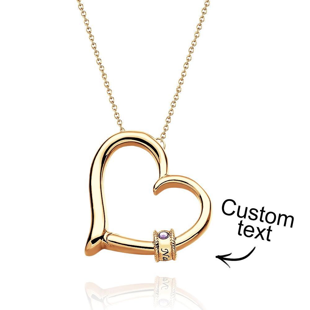 Collar De Corazón Grabado Personalizado Con Cuentas De Piedra Natal Collar Encantador Para Mamá - soufeeles