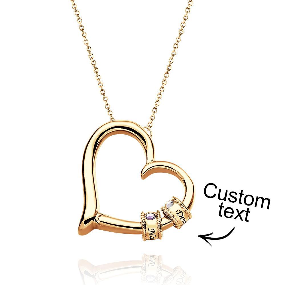 Collar De Corazón Grabado Personalizado Con Cuentas De Piedra Natal Collar Encantador Para Mamá - soufeeles