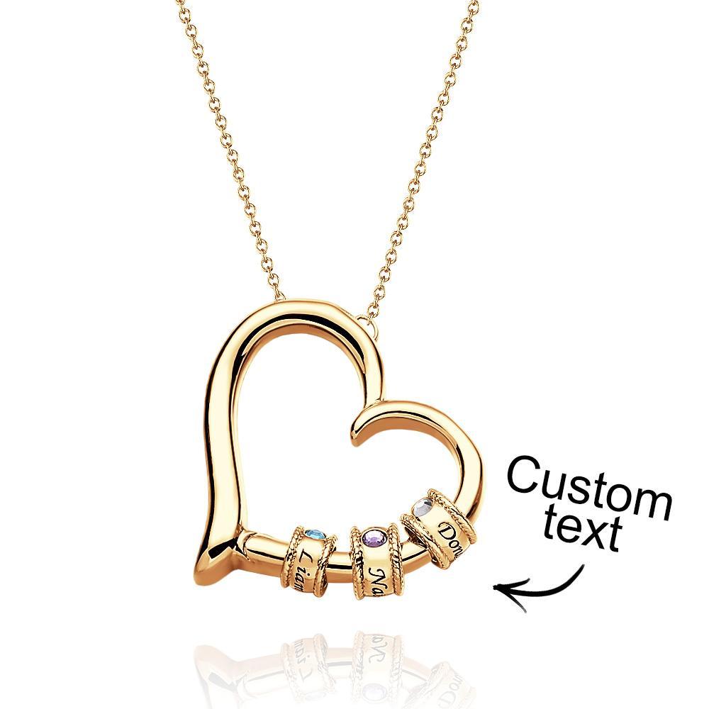 Collar De Corazón Grabado Personalizado Con Cuentas De Piedra Natal Collar Encantador Para Mamá - soufeeles