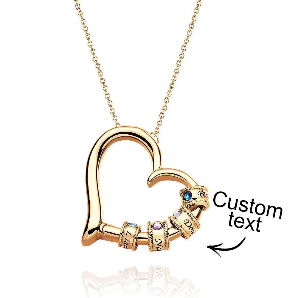 Collar De Corazón Grabado Personalizado Con Cuentas De Piedra Natal Collar Encantador Para Mamá - soufeeles
