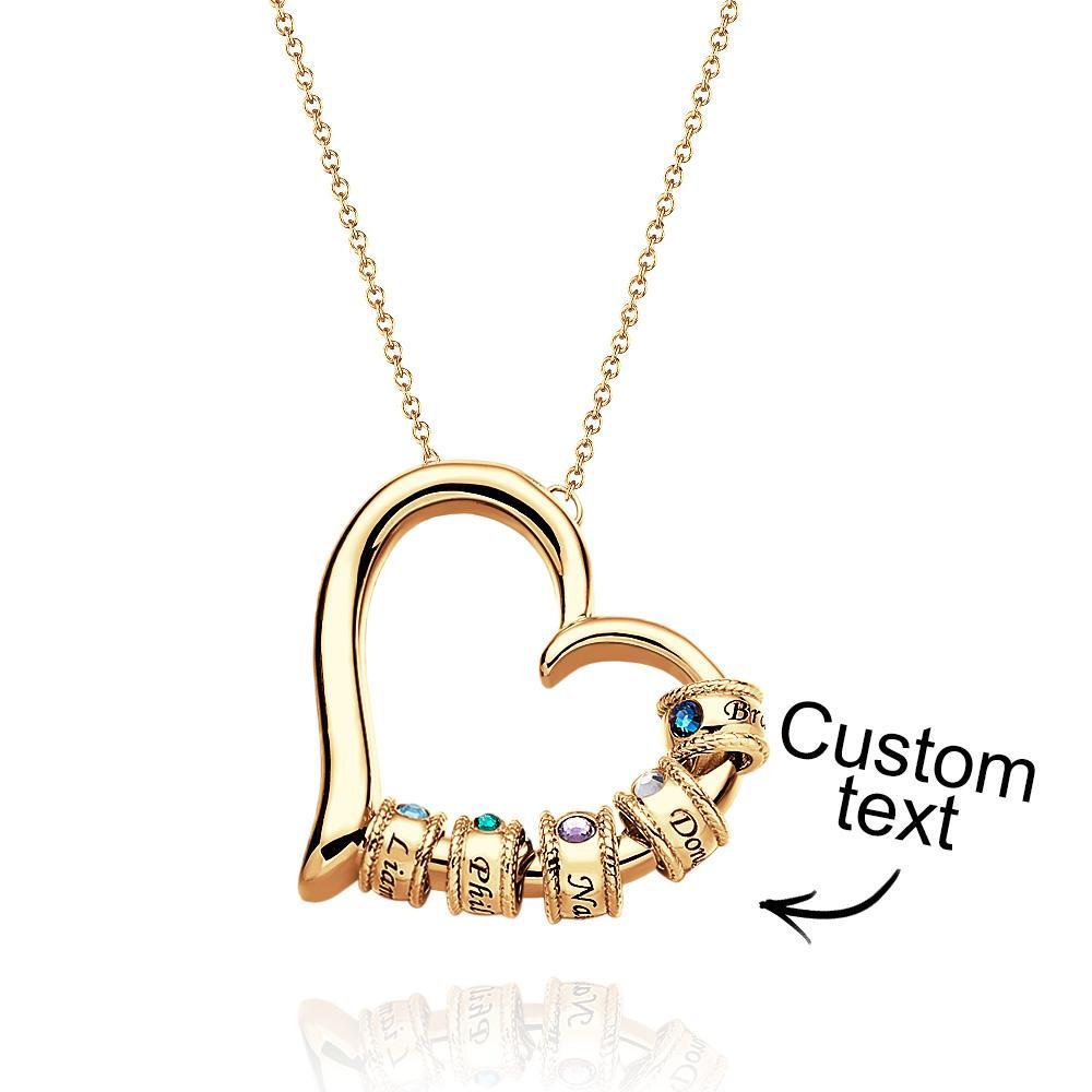 Collar De Corazón Grabado Personalizado Con Cuentas De Piedra Natal Collar Encantador Para Mamá - soufeeles