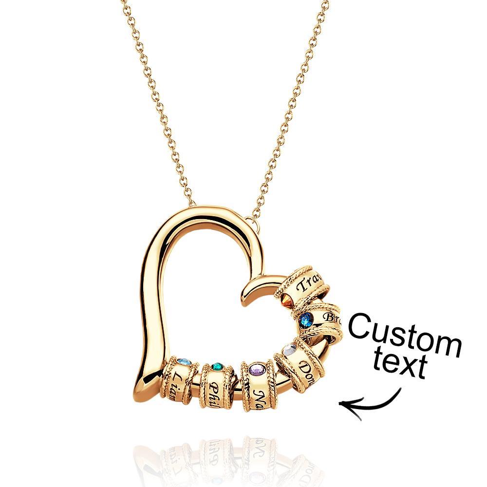 Collar De Corazón Grabado Personalizado Con Cuentas De Piedra Natal Collar Encantador Para Mamá - soufeeles