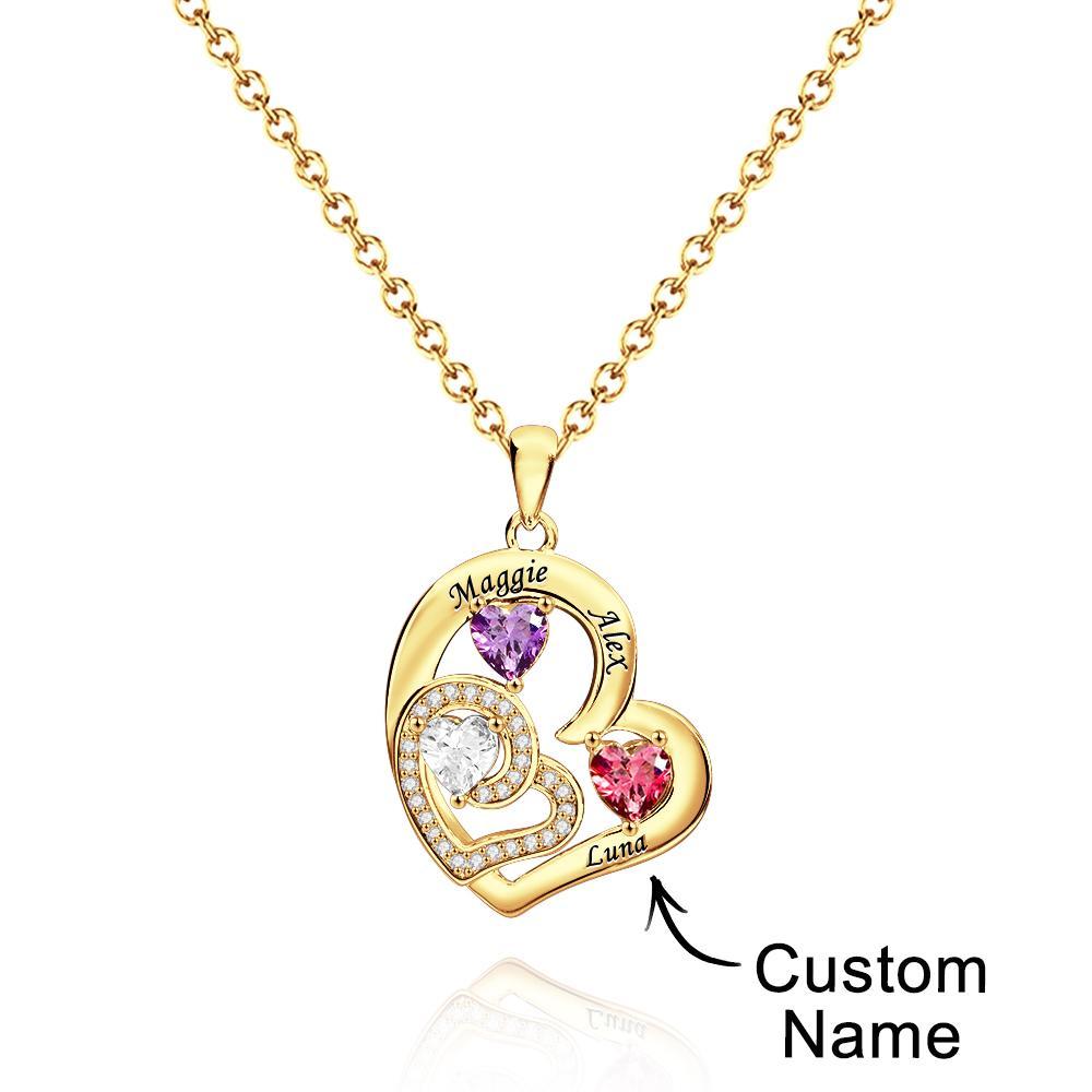 Collar Personalizado Con Piedra De Nacimiento De Corazón, Colgante Con Encanto Grabado, Regalo De Joyería Para Ella - soufeeles