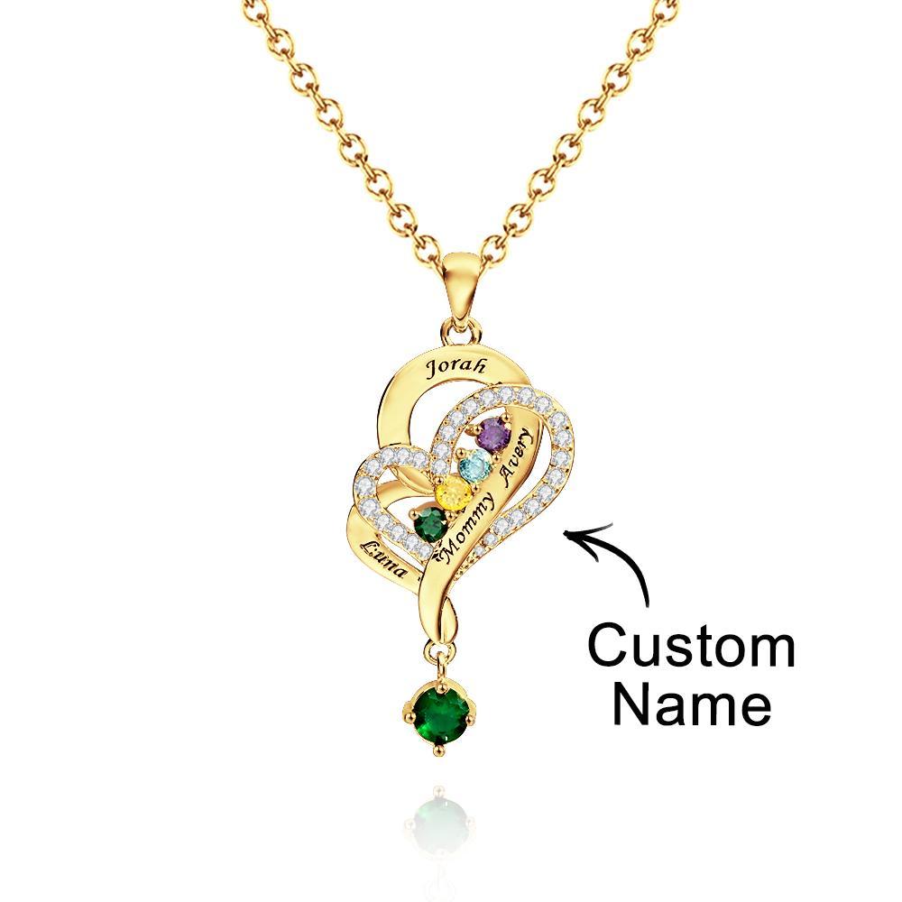 Collar De Corazones Dobles Con Piedra Natal Personalizada, Joyería Colgante Elegante Grabada Para Ella - soufeeles