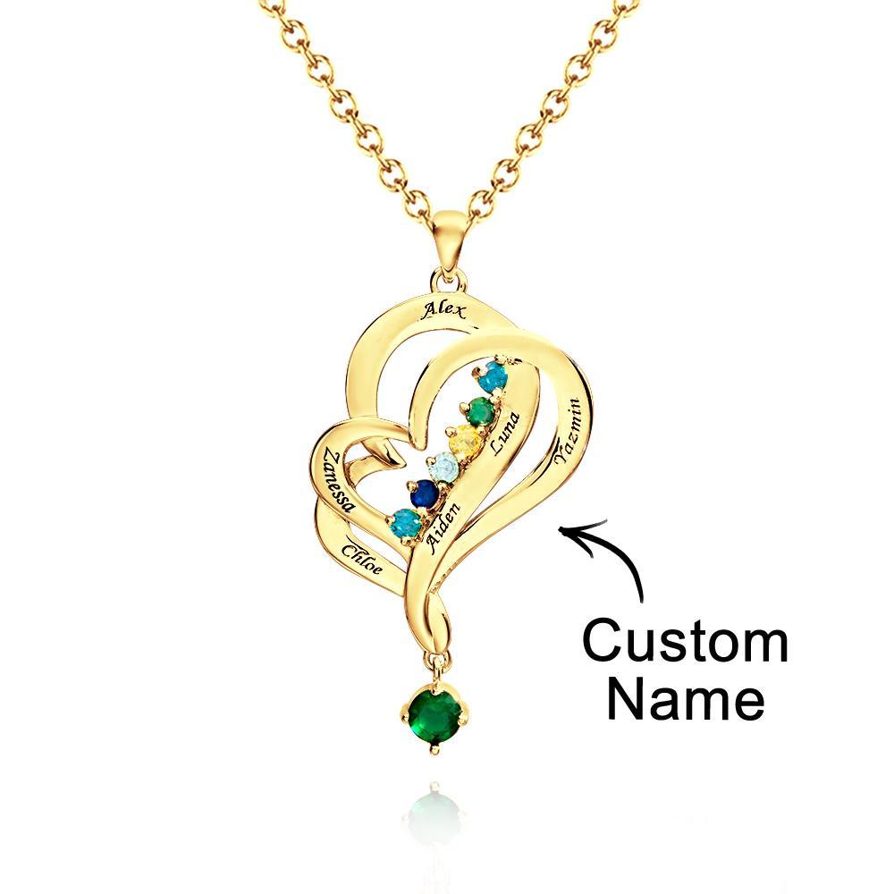 Collar De Corazones Dobles Con Piedra Natal Personalizada, Joyería Colgante Elegante Grabada Para Ella - soufeeles