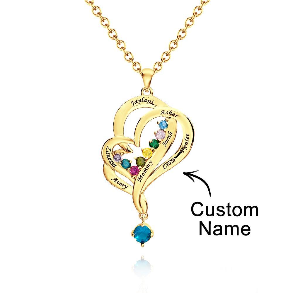 Collar De Corazones Dobles Con Piedra Natal Personalizada, Joyería Colgante Elegante Grabada Para Ella - soufeeles