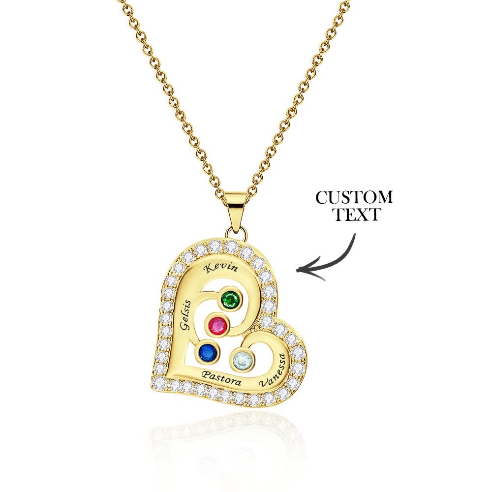 Collar Hueco Con Forma De Corazón Grabable Con Decoración De Circón, Regalos Familiares - soufeeles