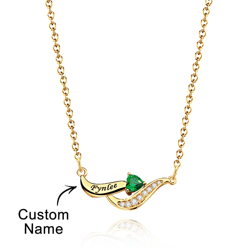 Collar Encantador Grabable Con Piedra De Nacimiento De Corazón Regalos Para Ella - soufeeles