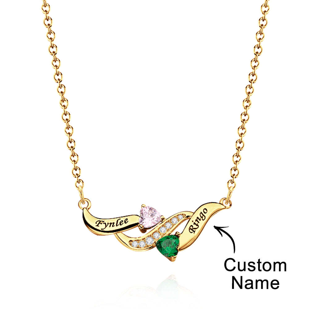 Collar Encantador Grabable Con Piedra De Nacimiento De Corazón Regalos Para Ella - soufeeles