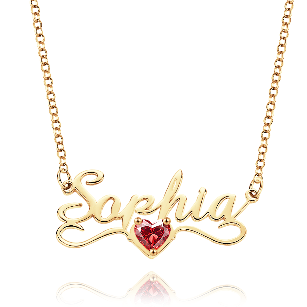 Collar Con Nombre Personalizado Y Piedra Natal De Corazón, Regalo De Aniversario De Cumpleaños Para Ella - soufeeles