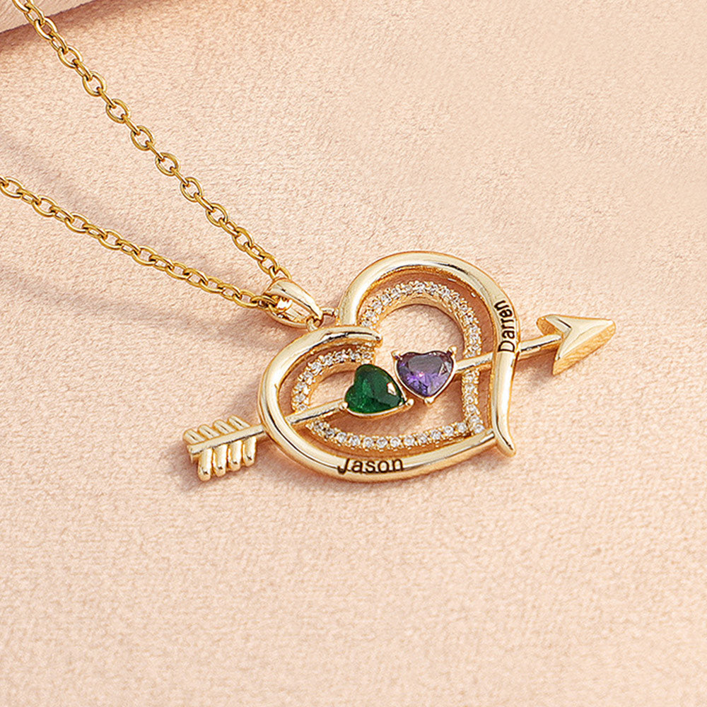 Collar Personalizado Con Nombre, Piedra Natal, Flecha De Cupido Y Corazón, Collar Grabado Para Ella - soufeeles