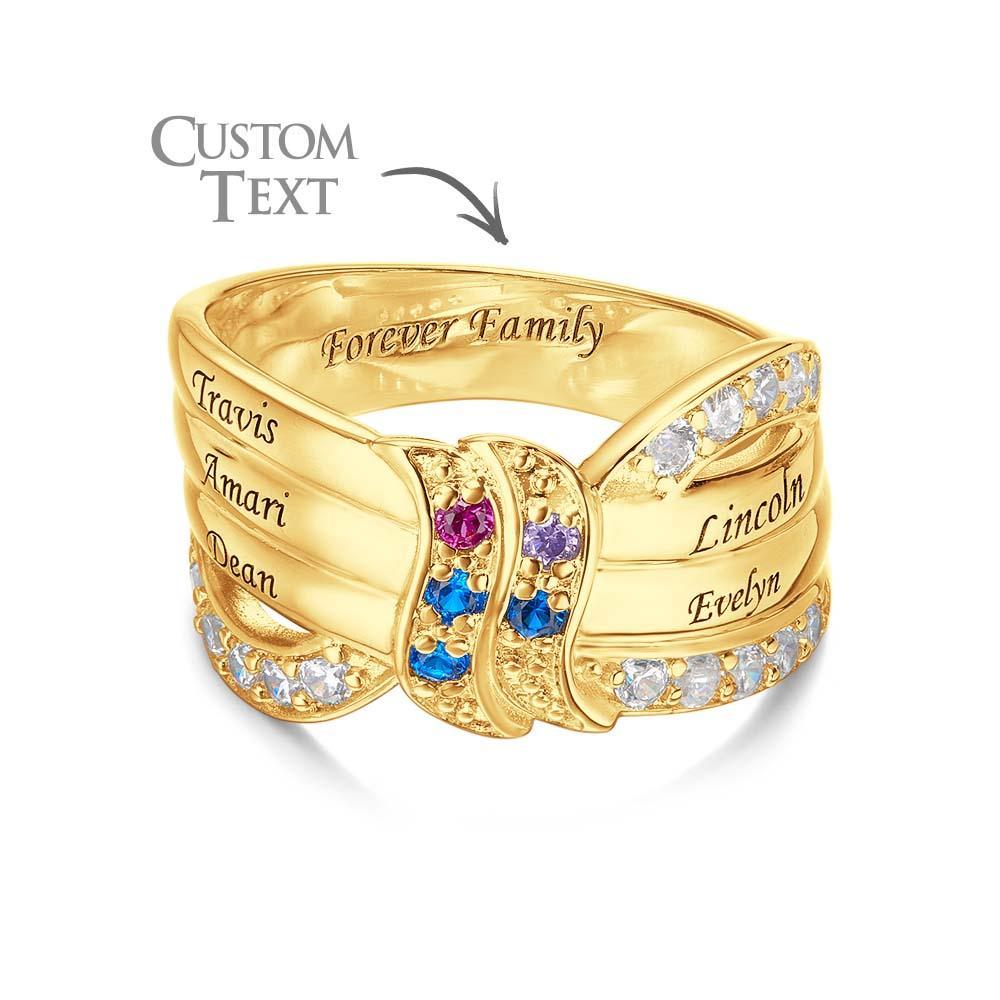 Anillo Personalizado Con Nombre Y Texto Con Piedra Natal, Chapado En Oro De 18 Quilates, Regalo Familiar Personalizado Para Ella - soufeeles