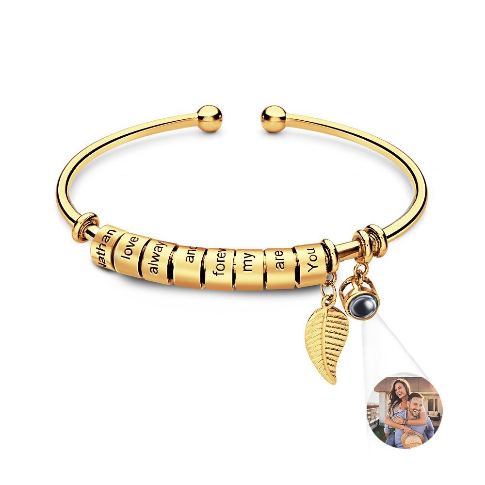 Pulsera De Proyección De Fotos Personalizada, Número Personalizado De Cuentas Grabables Opcionales, Regalo De Joyería Para La Familia - soufeeles