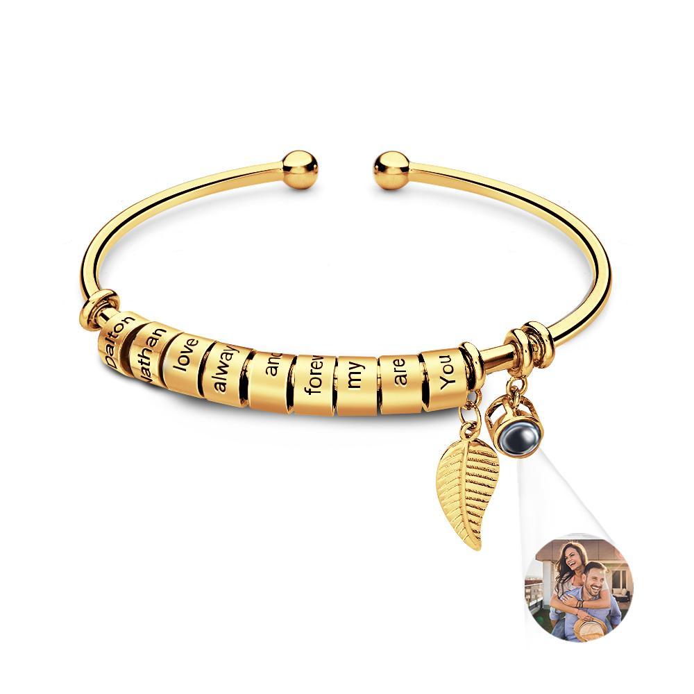 Pulsera De Proyección De Fotos Personalizada, Número Personalizado De Cuentas Grabables Opcionales, Regalo De Joyería Para La Familia - soufeeles