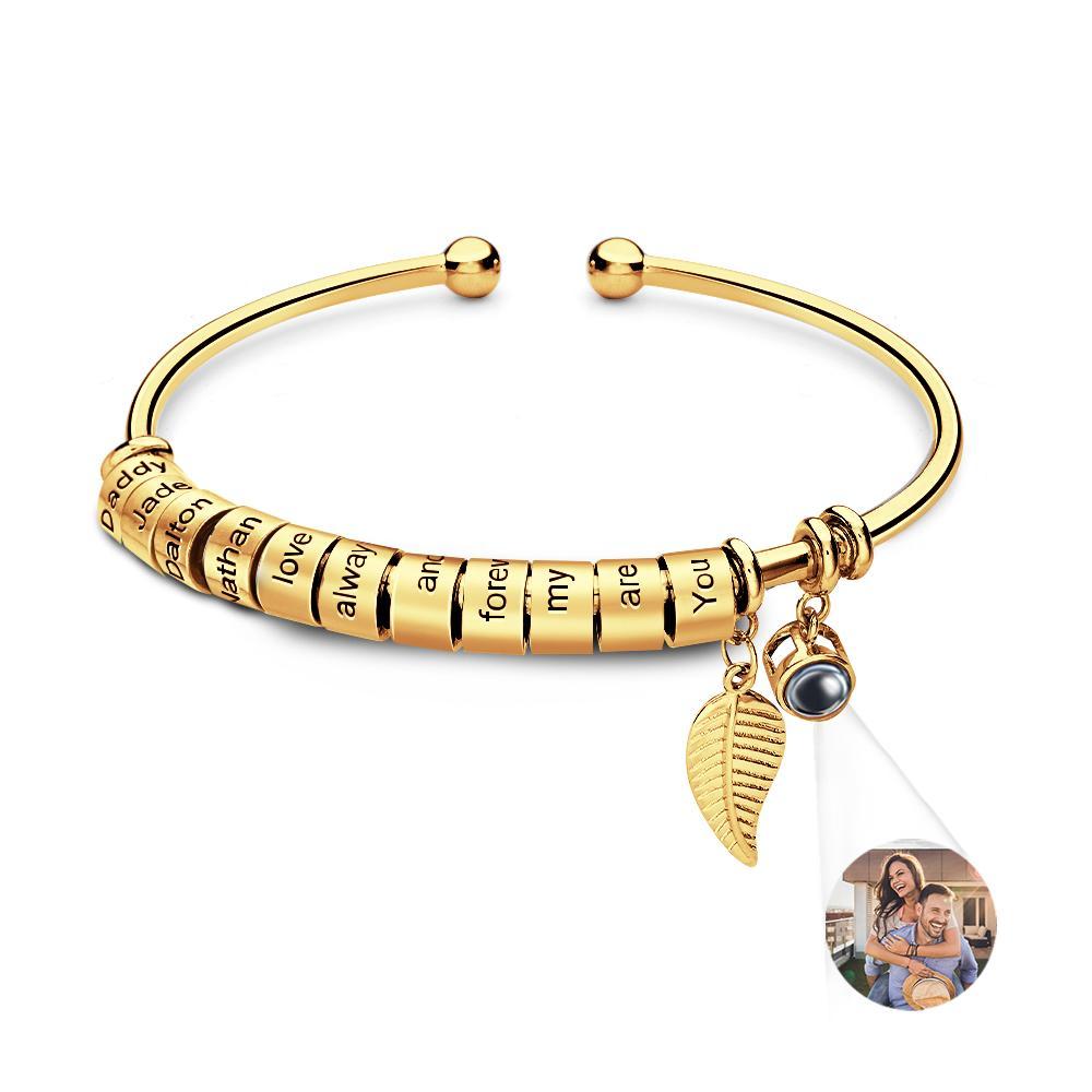 Pulsera De Proyección De Fotos Personalizada, Número Personalizado De Cuentas Grabables Opcionales, Regalo De Joyería Para La Familia - soufeeles