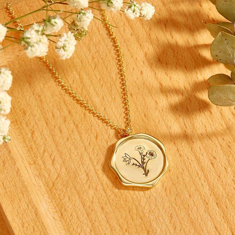 Collar De Texto Personalizado Con 3 Flores De Nacimiento, Collar De Flores De Ramo Personalizado, Regalo Para Mamá - soufeeles