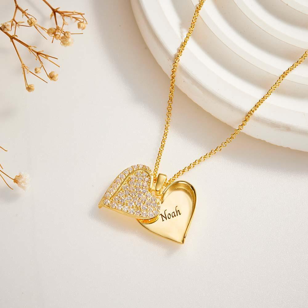 Collar Personalizado Con Nombre De Corazón, Chapado En Oro De 18 Quilates, Collar Grabado Personalizado - soufeeles