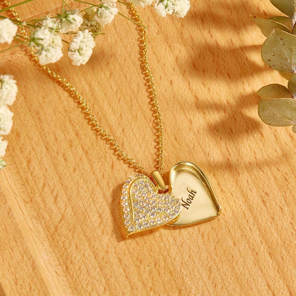 Collar Personalizado Con Nombre De Corazón, Chapado En Oro De 18 Quilates, Collar Grabado Personalizado - soufeeles