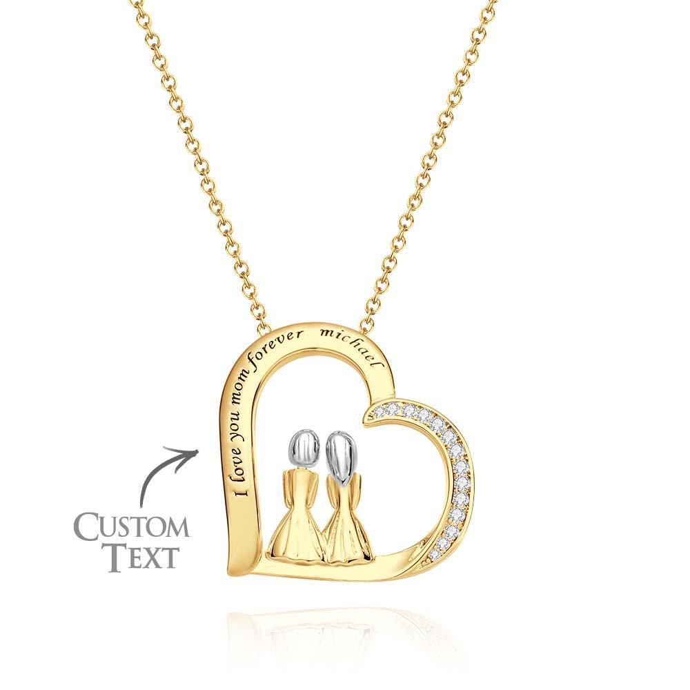 Collar De Circón Grabable Con Dos Niñas Sentadas Juntas, Collar Informal Para Amigos - soufeeles