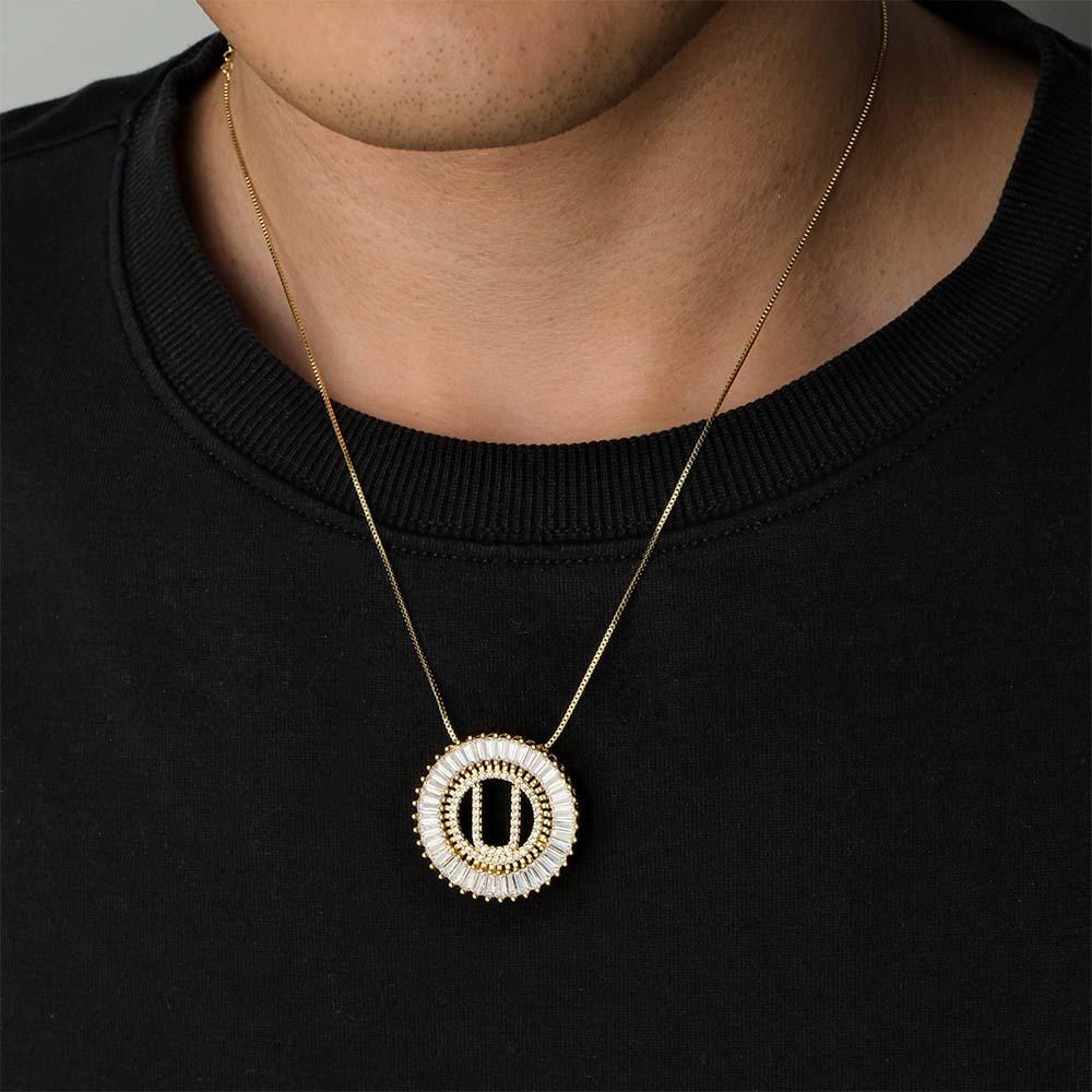 Collar De Diamantes Con Letra Inicial Personalizado Collar De Hip Hop Sunburst Para Él - soufeeles