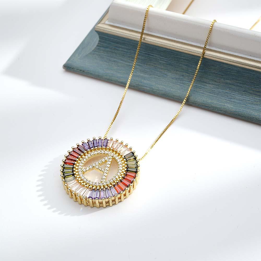 Collar De Diamantes Con Letra Inicial Personalizado, Collar Colorido De Hip Hop Con Rayos De Sol Para Él - soufeeles