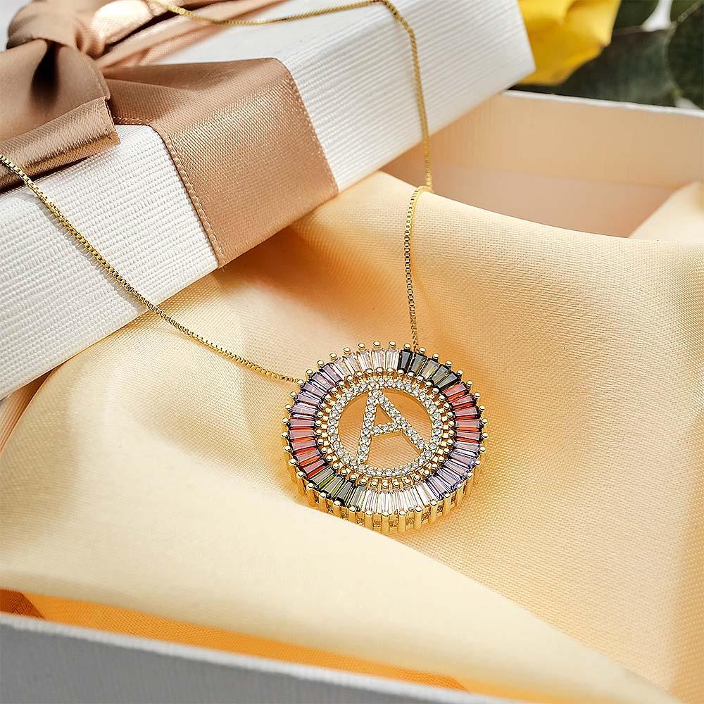 Collar De Diamantes Con Letra Inicial Personalizado, Collar Colorido De Hip Hop Con Rayos De Sol Para Él - soufeeles