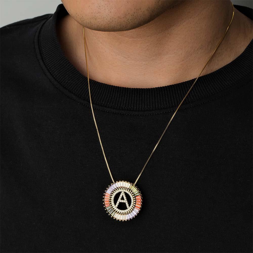 Collar De Diamantes Con Letra Inicial Personalizado, Collar Colorido De Hip Hop Con Rayos De Sol Para Él - soufeeles
