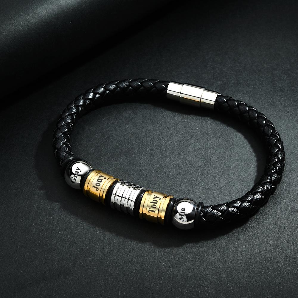 Pulsera Con Nombre Personalizado Tejido De Cuentas Regalo Simple Para Hombres - soufeeles