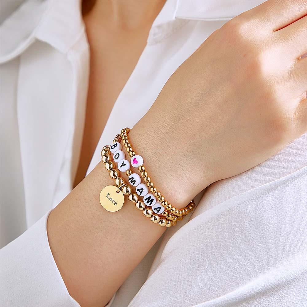Pulsera De Cuentas Con Nombre Personalizado, Pila De Corazones, Regalo Estilo Bohemia Para Ella - soufeeles