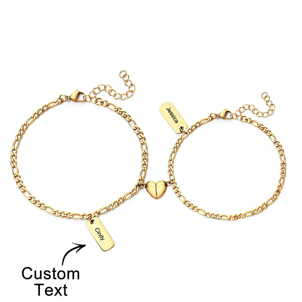 Pulsera Grabada Personalizada Corazón Magnético Cadena Simple Regalo De Pareja - soufeeles