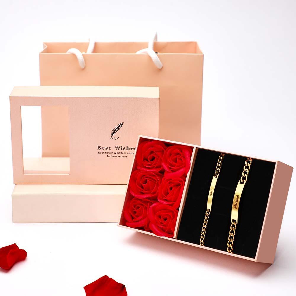 Conjunto de pulsera grabada personalizada, pulsera de moda personalizada para parejas, pulseras personalizadas únicas para regalos del Día de San Valentín
