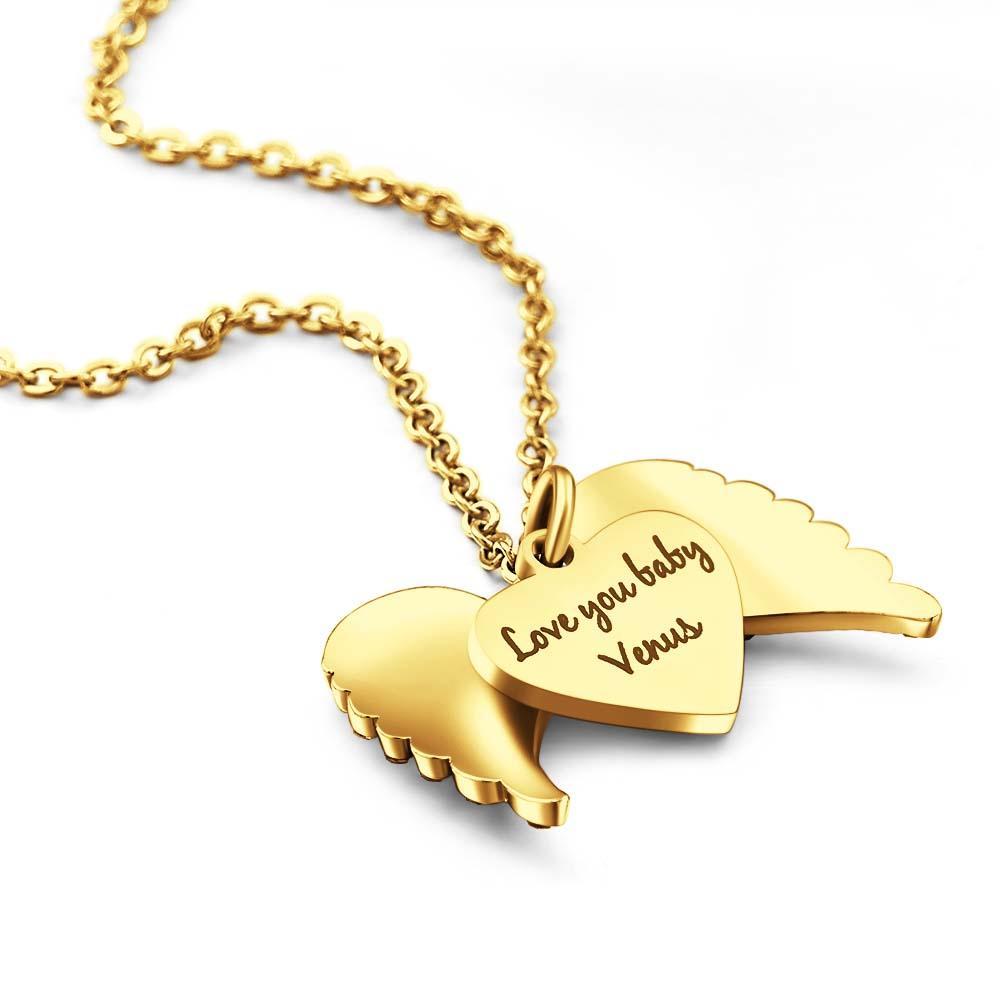 Collar Personalizado Con Foto Grabada, Alas De Ángel, Regalos Para Parejas - soufeeles