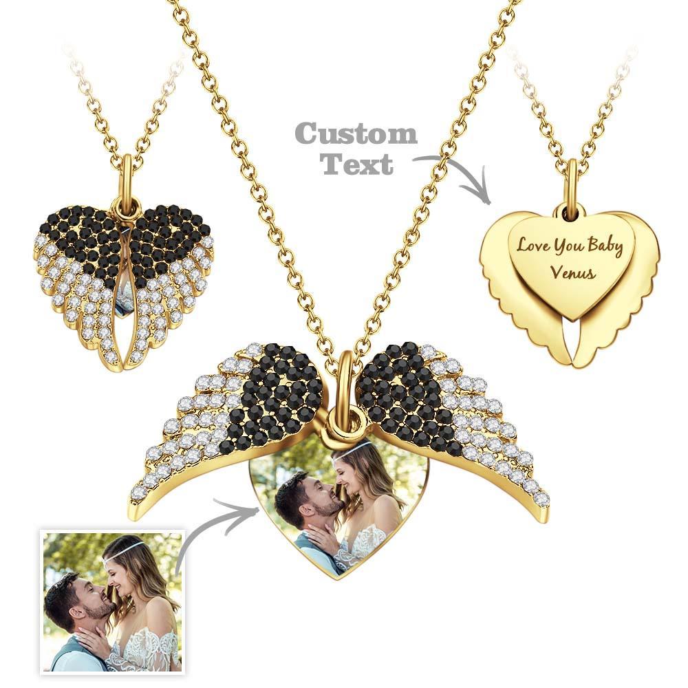 Collar Personalizado Con Foto Grabada, Alas De Ángel, Regalos Para Parejas - soufeeles