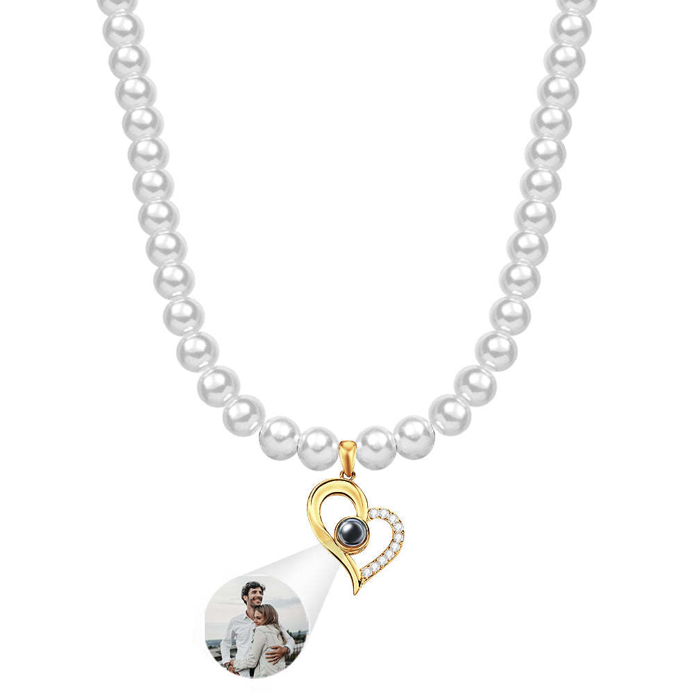 Collar De Proyección Personalizado Diamante Corazón Perla Regalo Para Ella - soufeeles